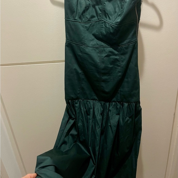 ZARA TOPSTITCHED MIDI DRESS emerald dress with top stitching, strapless bustier - Picture 10 of 16